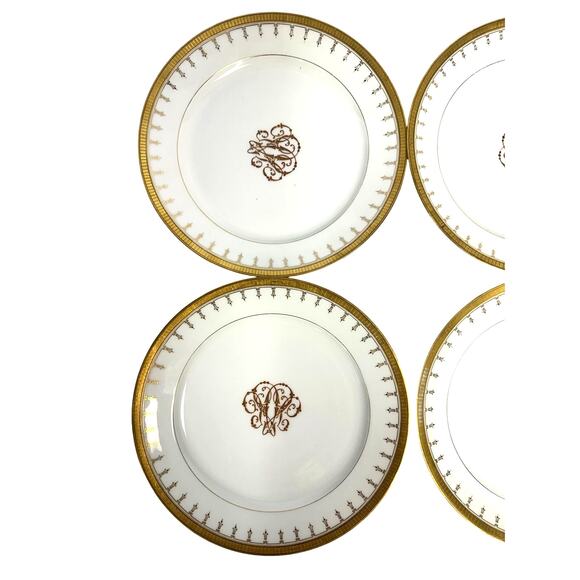 Antique Limoges Mid-1800's Porcelain Plates Elegant Gilded Design-Stunning Set 6 - Picture 9 of 12